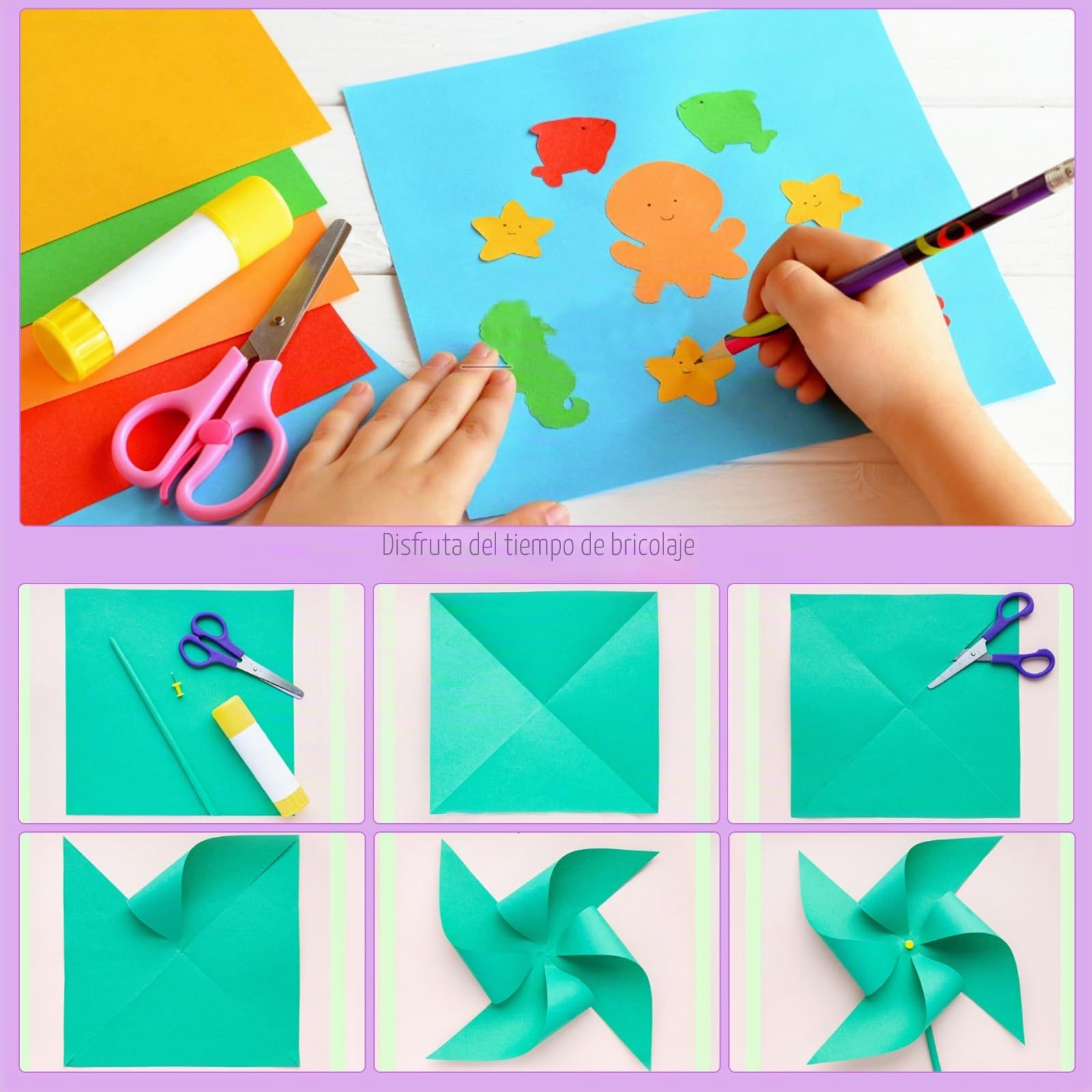 Papel Origami 300 hojas 20 Colores 20x20 cm Doble Cara para Manualidades