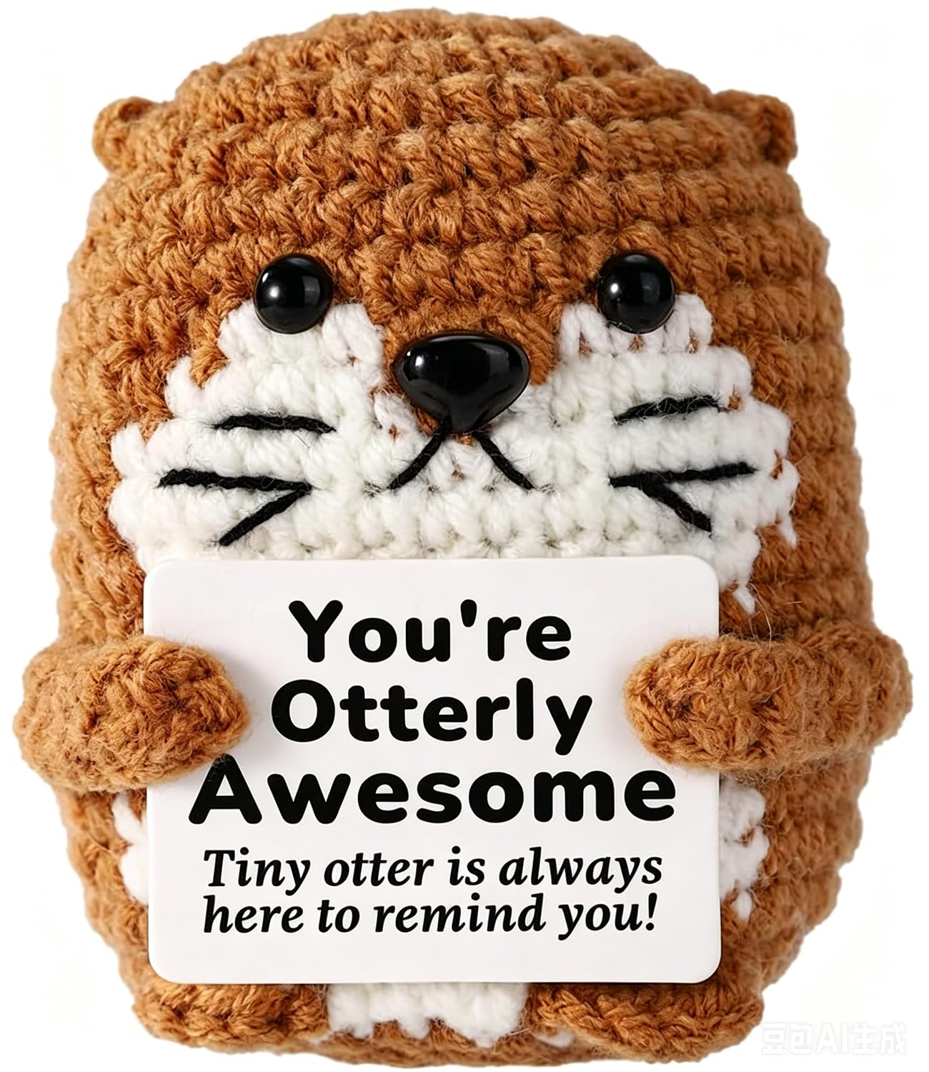CAREOR Positive Handmade Crochet Otter, Mini Emotional Support Plush, Cute Knitted Sea Otter Toy, Cheer Up Gift Thank You Teacher Gifts for Friends & Coworkers, Gifts for Women (Brown)