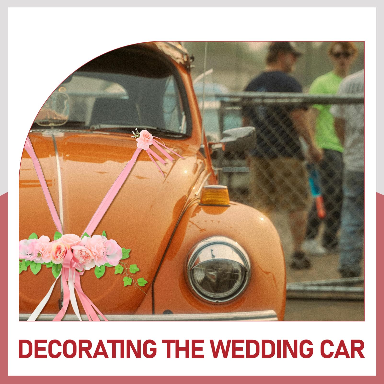 ULTECHNOVO Elegante Autodekoration mit Rosenblüten und Schleife für Hochzeiten 2 Stück aus Seidenblumen Farbbeständig und Realistisch