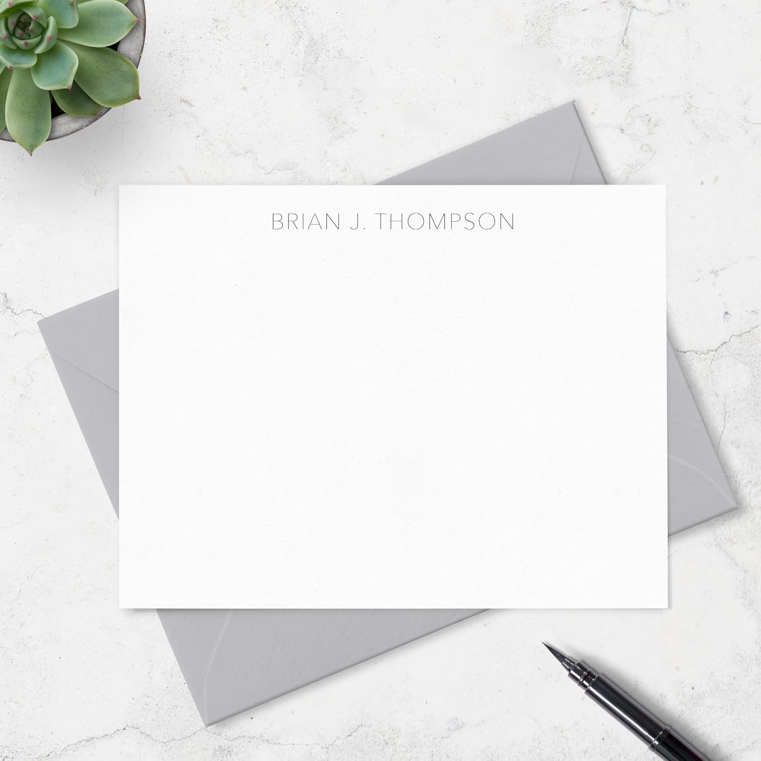 Personalized Stationery Note Cards with Envelopes for Men, Professional Classic Simple Design Mens Handmade Stationary Thank You Notecards, Choose Your Colors and Set Size (#1 Ultra Light)