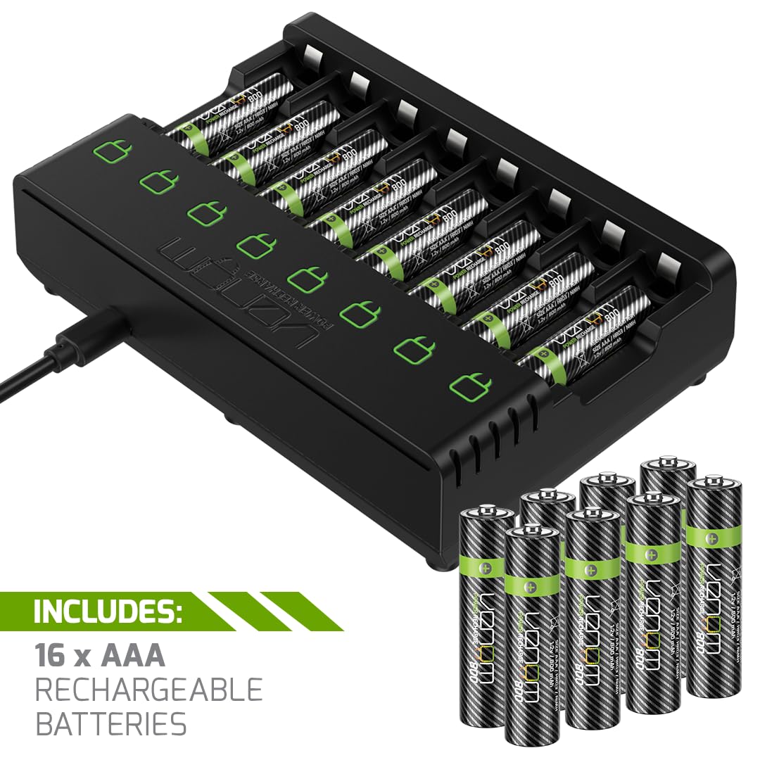 Produktbild von Venom Power Wiederaufladbare AAA-Batterien – 800 MAh, 16 Stück, Bis Zu 500 Ladezyklen