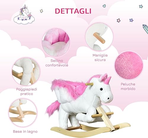 Miniatura 5 de Qaba Juguete de unicornio para bebés con canción de cuna, caballo de felpa con sistema de apoyo resistente, juguete interactivo para niños de 18 a
