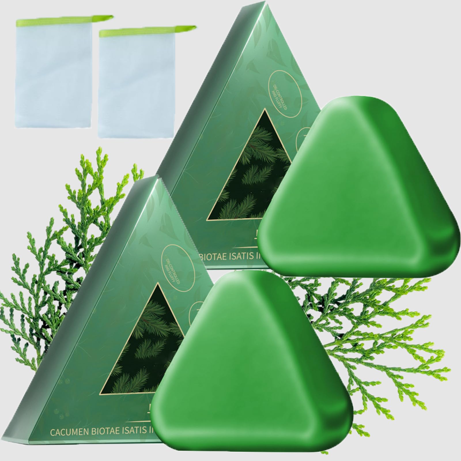 Nature Triangle Shampoo Bar, Seven Green Platycladus Soap Chinese, Usman Grass Hair Soap Polygonum, Gentle and Fluffy (2)