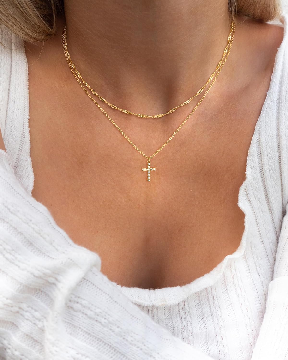 Cross Necklace for Women Dainty 14K Real Silver Gold Plated Layered Cross Pendant Necklace Stack Simple Trendy Cute Charm Choker Necklaces Jewelry Gift for Women Teen Her - Image 4