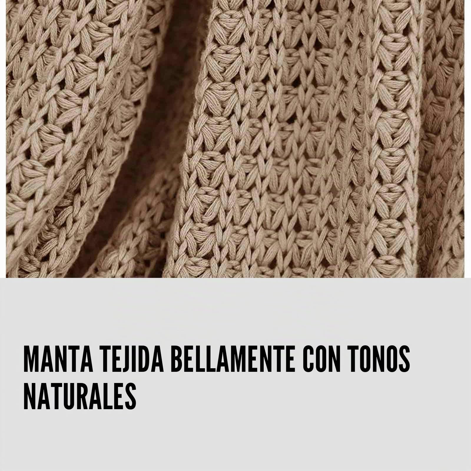 Manta Alen de Punto, 150x200 cm, Arena, 100% algodón, de Punto, Punto Grueso, Ökotex, Manta de Punto, Manta cómoda, Elegante y a la Moda