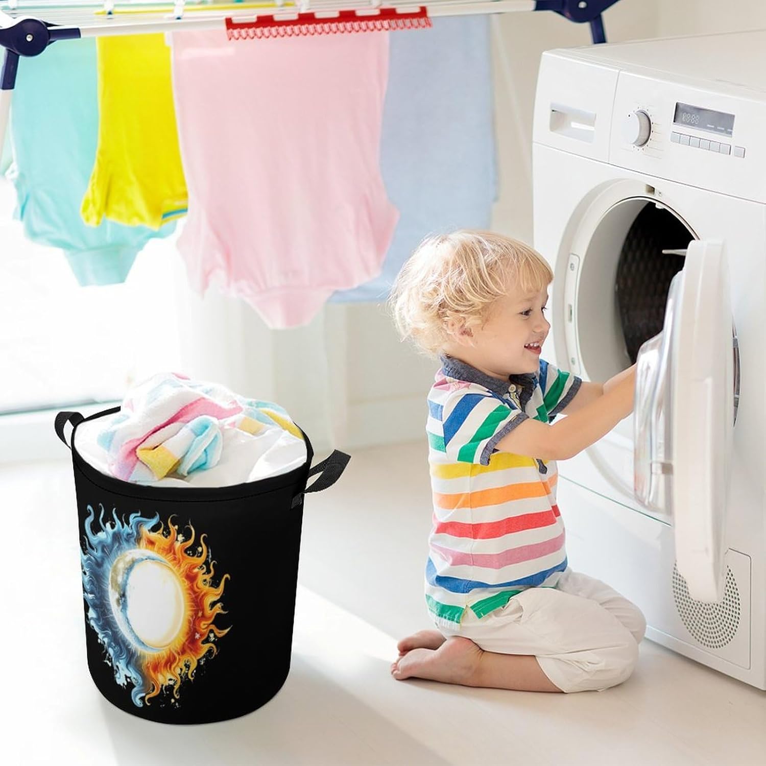 Yin And Yang Novelty Collapsible Laundry Baskets Waterproof Clothes Hamper Storage Bins with Handles 13.8"x13.8"x17.3" 17.3"x17.3"x17.3"