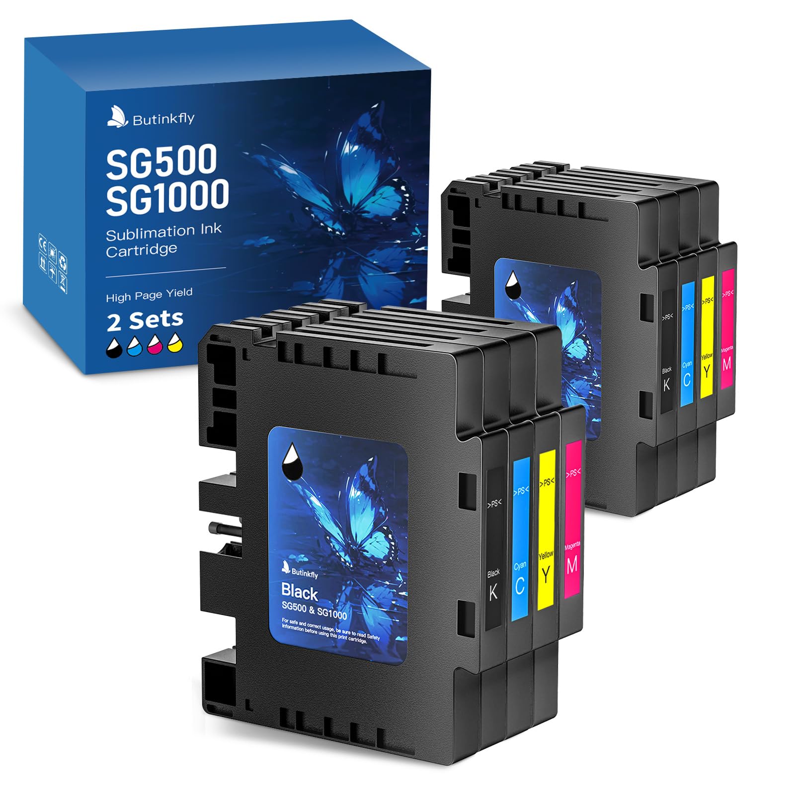 Photo 1 of Butinkfly 2026 3.09 Sublimation Ink Cartridge Compatible with Sawgrass SG500 SG1000 Printer All Versions | No Grid Lines Guaranteed | Long-Lasting(8 Pack, B/C/M/Y)