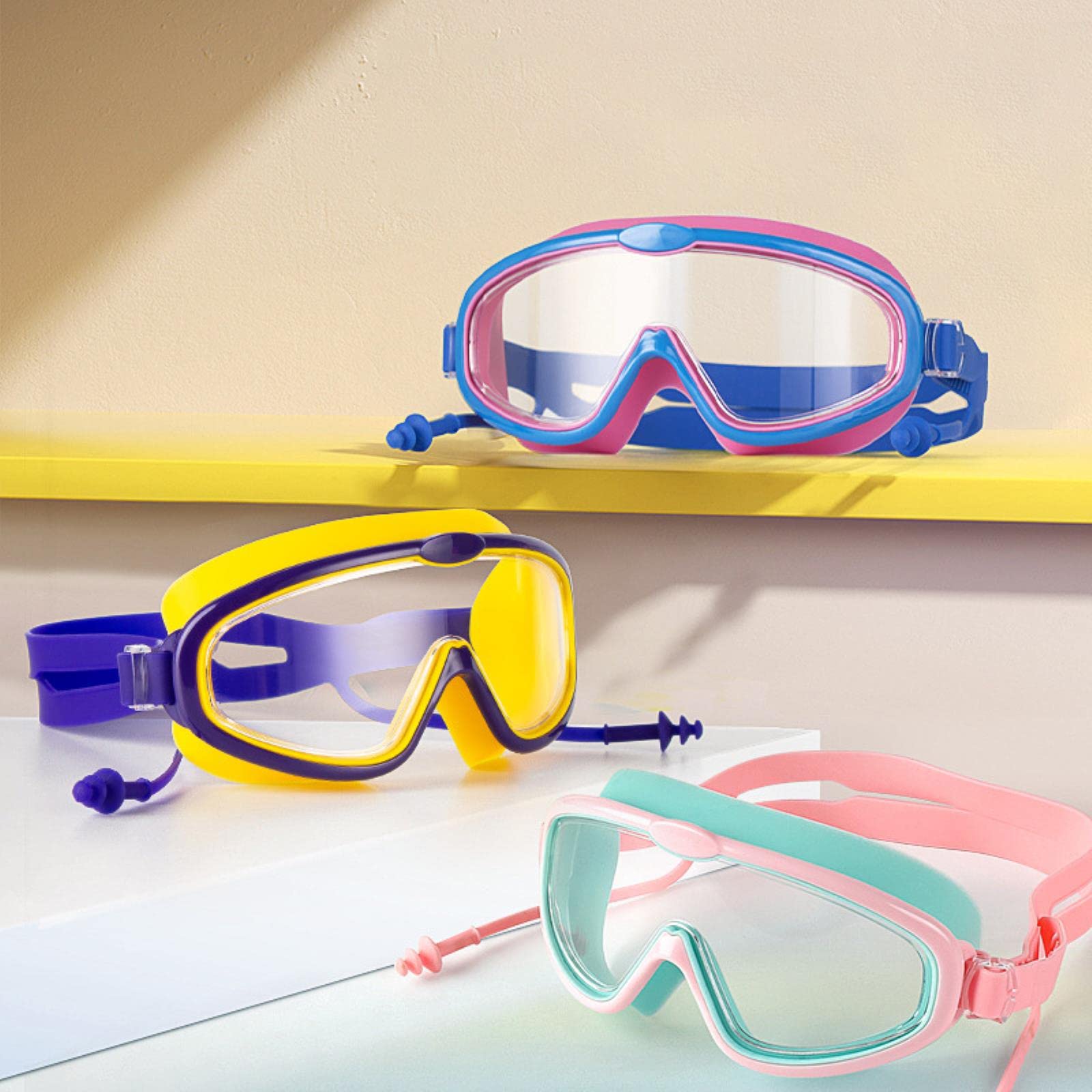 occhialini, Occhialini da nuoto con tappi for le orecchie, set 2 in 1 for bambini, antiappannamento, protezione UV, occhiali for for