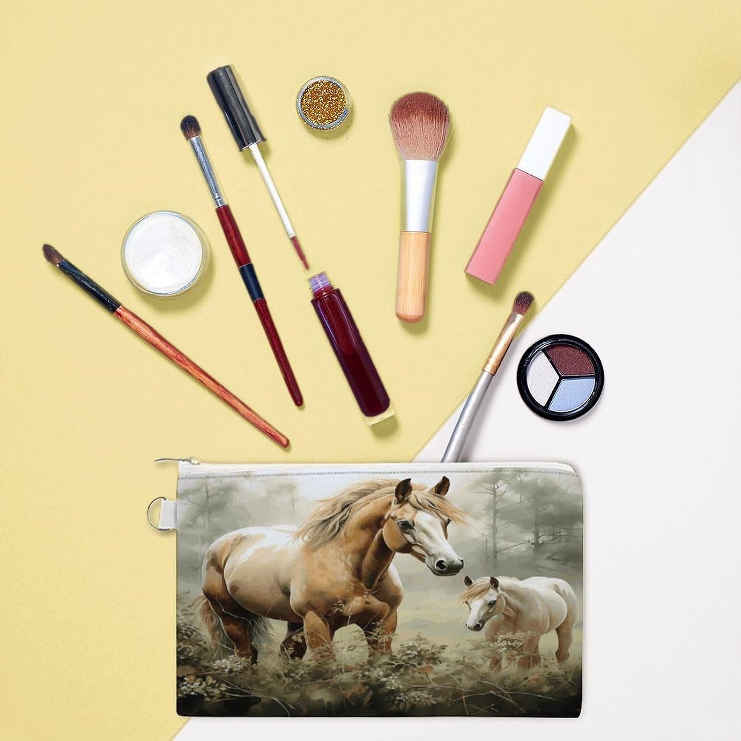 Animals Embroidery Paintings Horses Coin Purse,Travel Portable Keychain Wallet Canvas Coin Wallets Mini Zipper Tool Bag Lightweight Change Purse