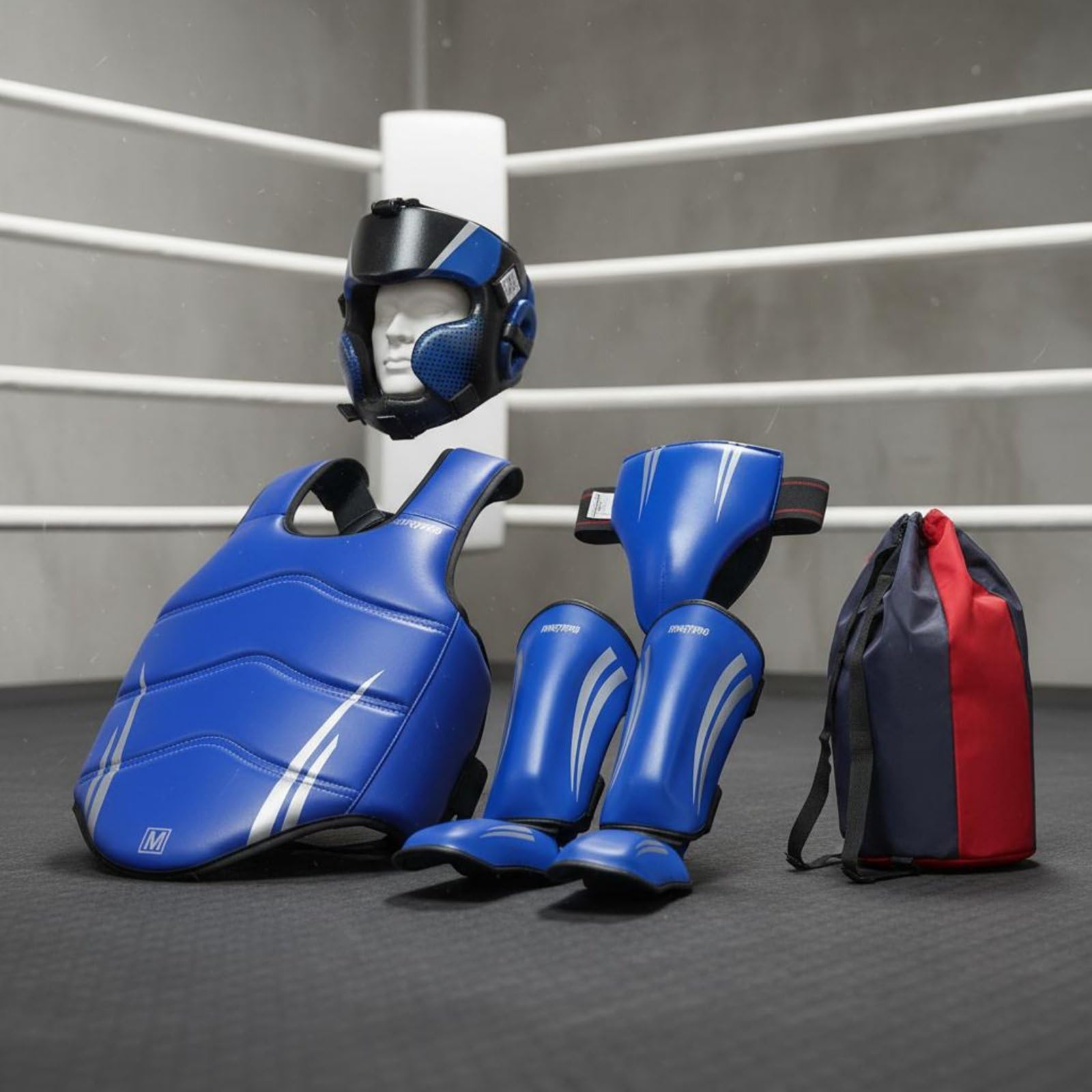 rockible 5 Pezzi Attrezzatura da Allenamento Combattimento Kit Protezioni Arti Marziali Casco Corpetto Parastinchi Parafianchi in PU con Imbottitura EVA Spessa