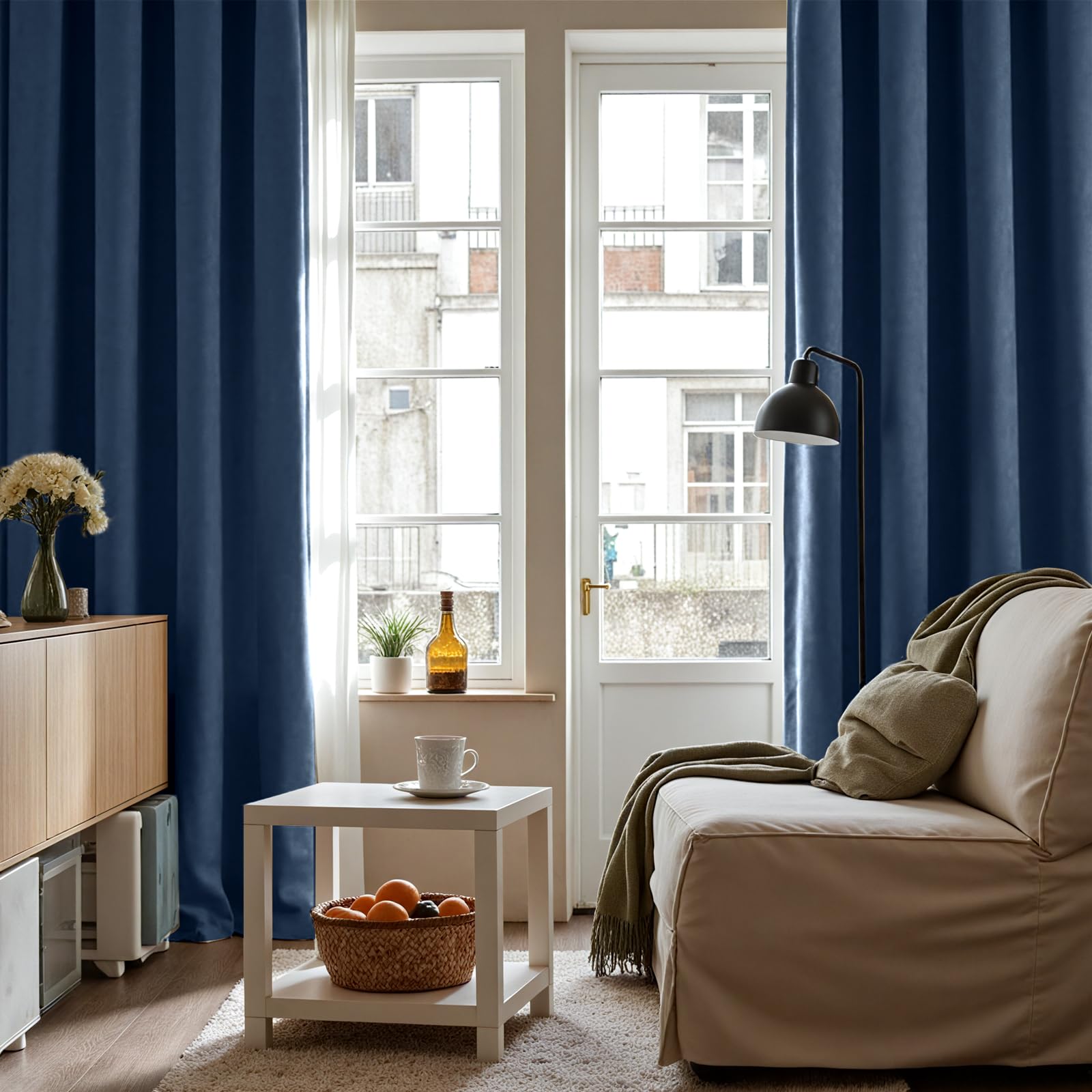 TOPICK Cortinas Opacas Termicas 2 Piezas Azul Oscuro 140An x 220Al cm | Aislantes Frio y Calor Cortinas Salon Grises con Ojales para Ventanas Dormitorio Cocina Modernas Blackout Cortina
