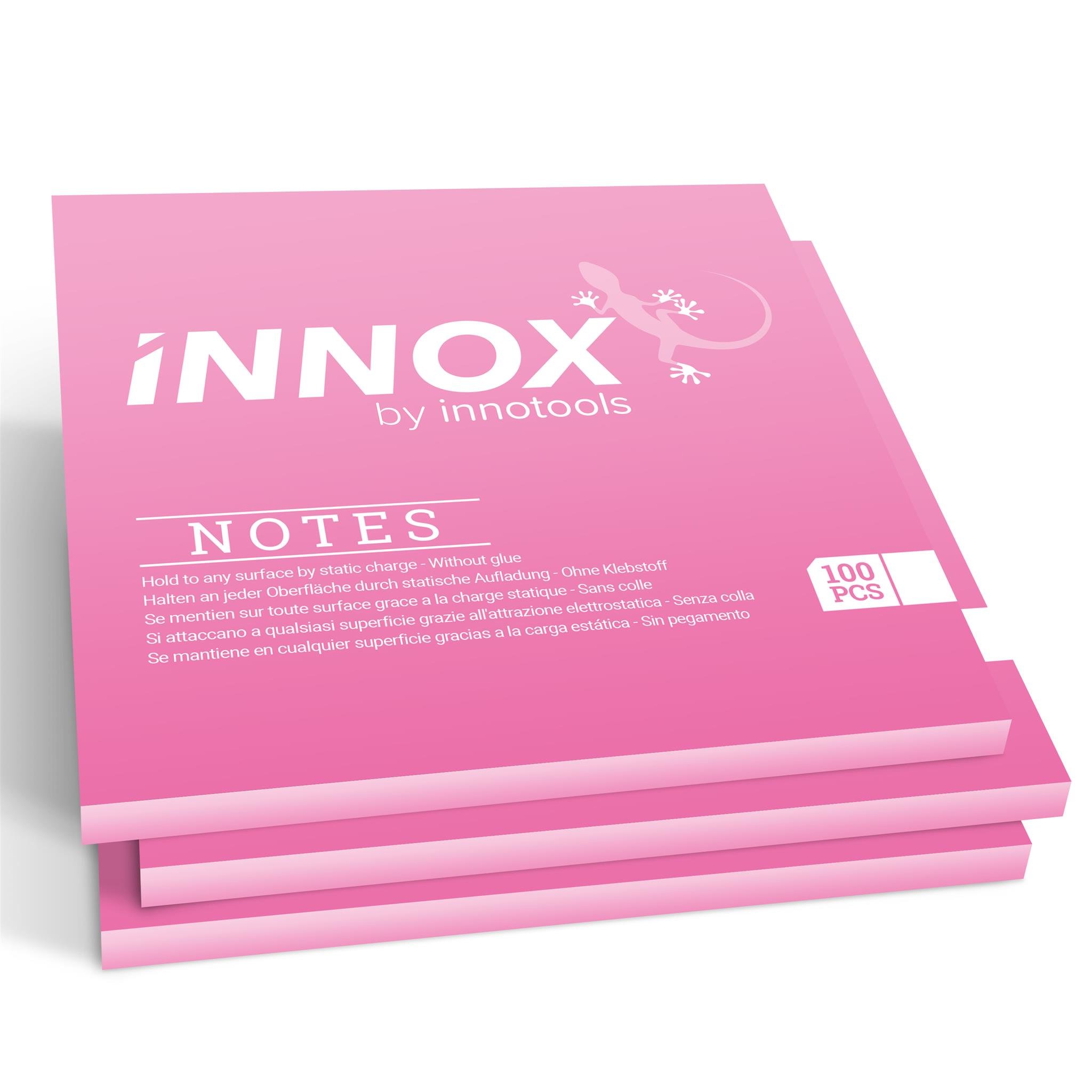Electrostatic self-Adhesive Sticky Notes – Post it Everywhere: Stick to Any Surface Without Glue – Visualize Your Ideas, Move, Reorder – by innox Notes - Pink, 10x10cm, 300 Sheets