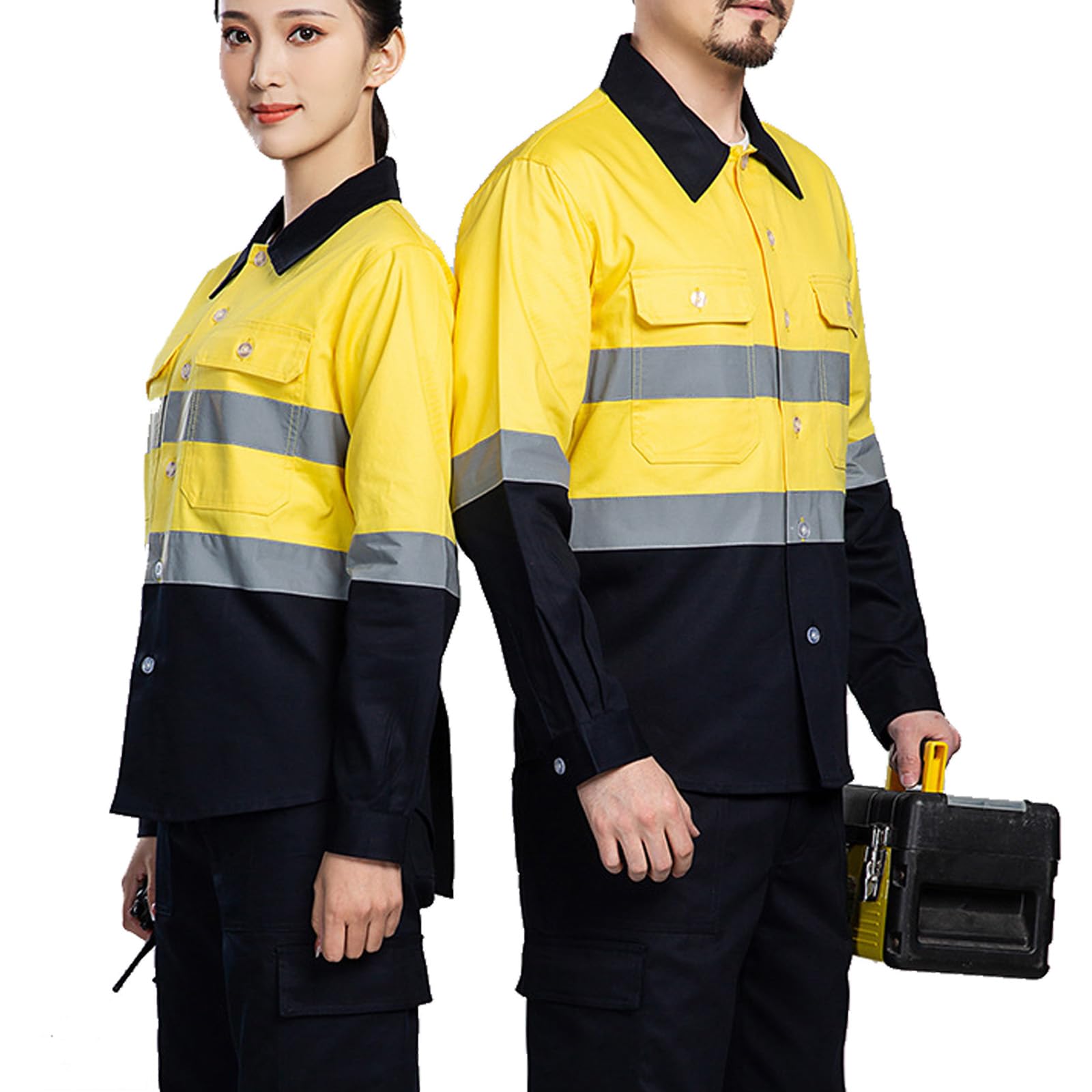 Loose Fit Combinaisons Coton Travail Salopette Veste Et Pantalon Costume Workwear Avec Bande Réfléchissante