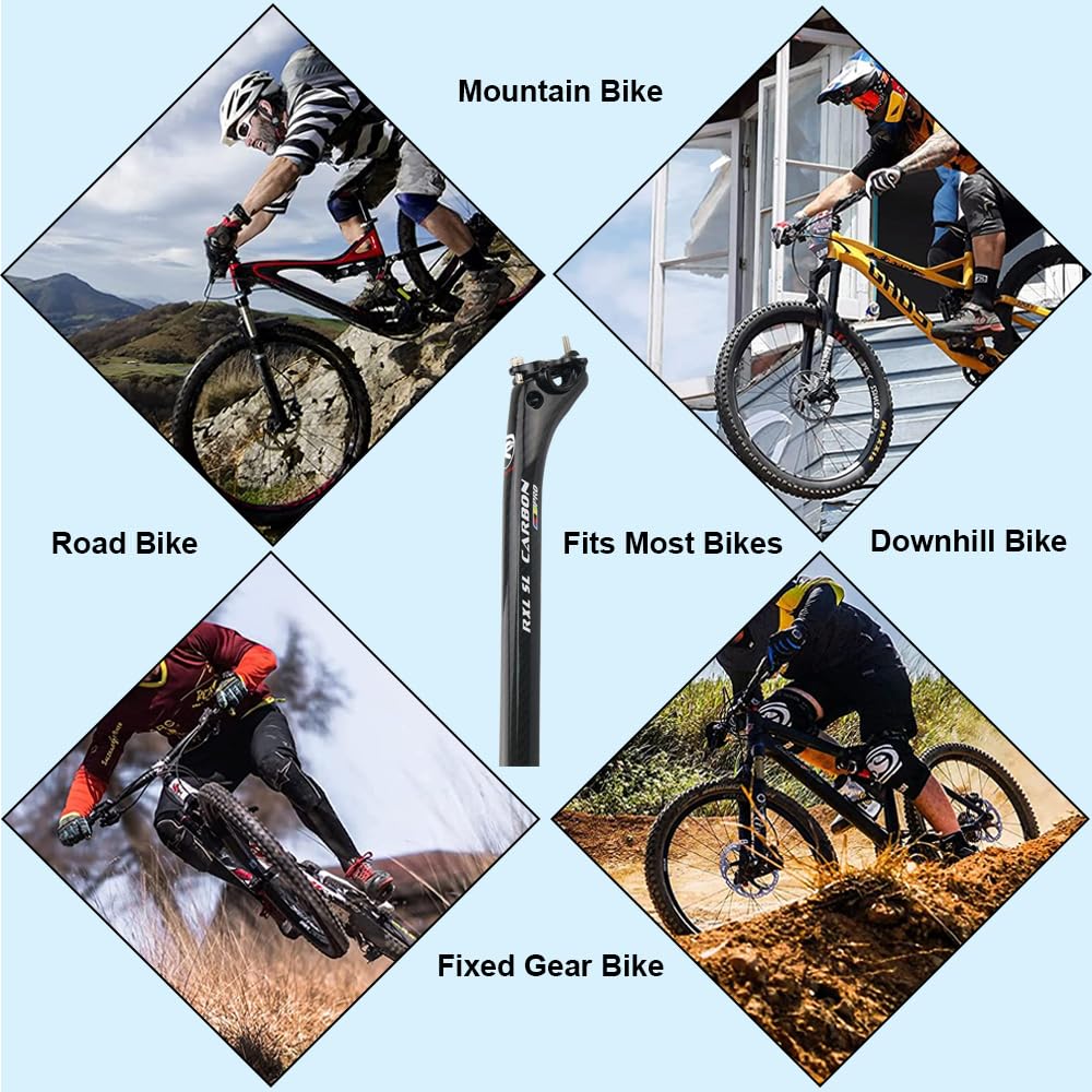 RXL SL Tige de Selle Carbone VTT Tige Selle VTT Carbone Tige de Selle Carbone Velo Route Tube de Selle Carbone VTT 27.2/30.8/31.6mm 350/400mm Brillant/Mat tiges de Selle compenser