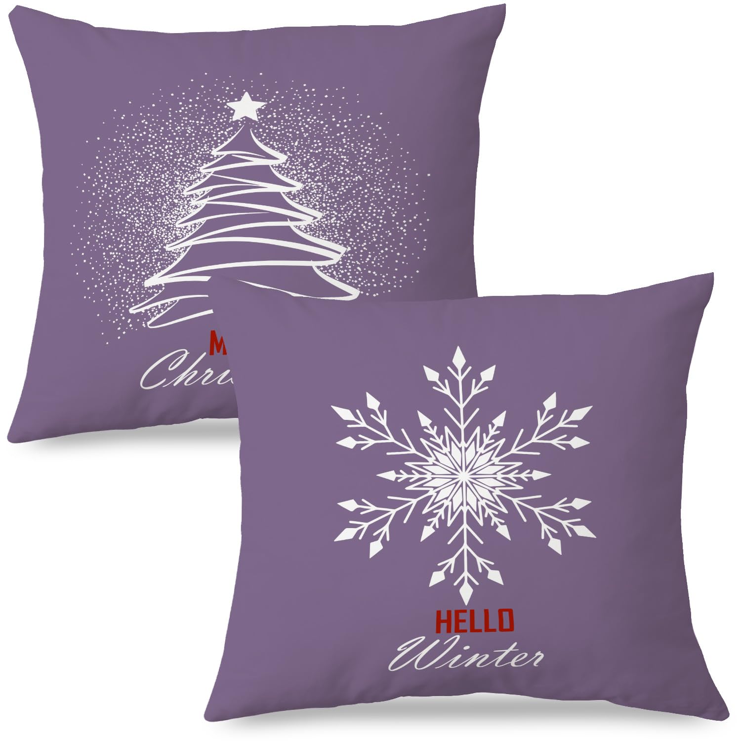 JINYO Purple Winter Christmas Tree Snowflake Pillow Covers 18x18 Purple Christmas Decor Xmas Hello Winter Holiday Throw Pillow