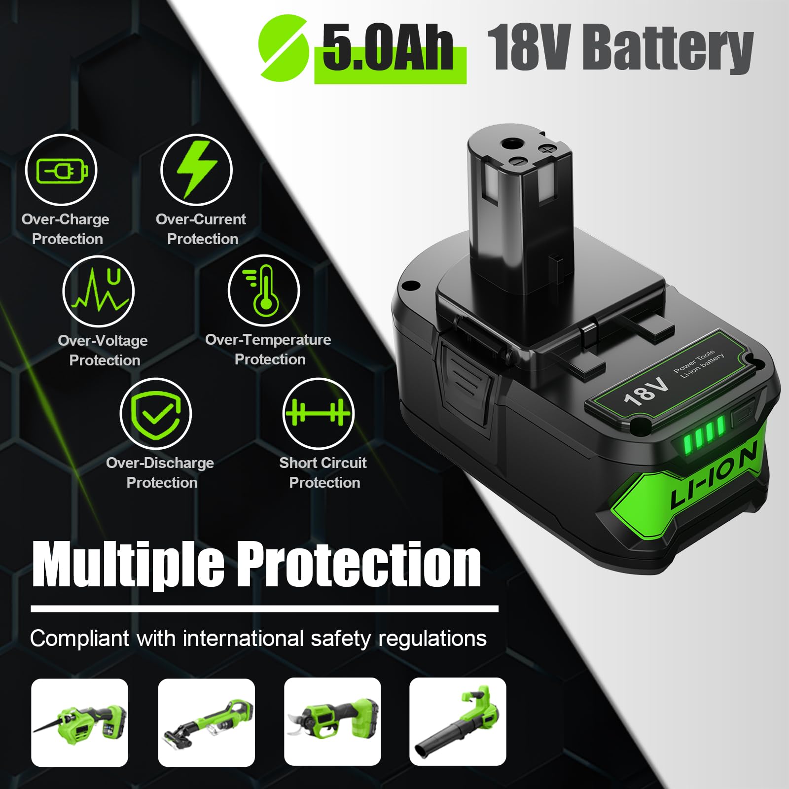 18 V reserveaccu 5 Ah voor Ryobi accu: 2 stuks Li-ion batterij voor Ryobi ONE 18 V reserveaccu 5 Ah voor Ryobi accu: 2 stuks Li-ion batterij voor Ryobi ONE