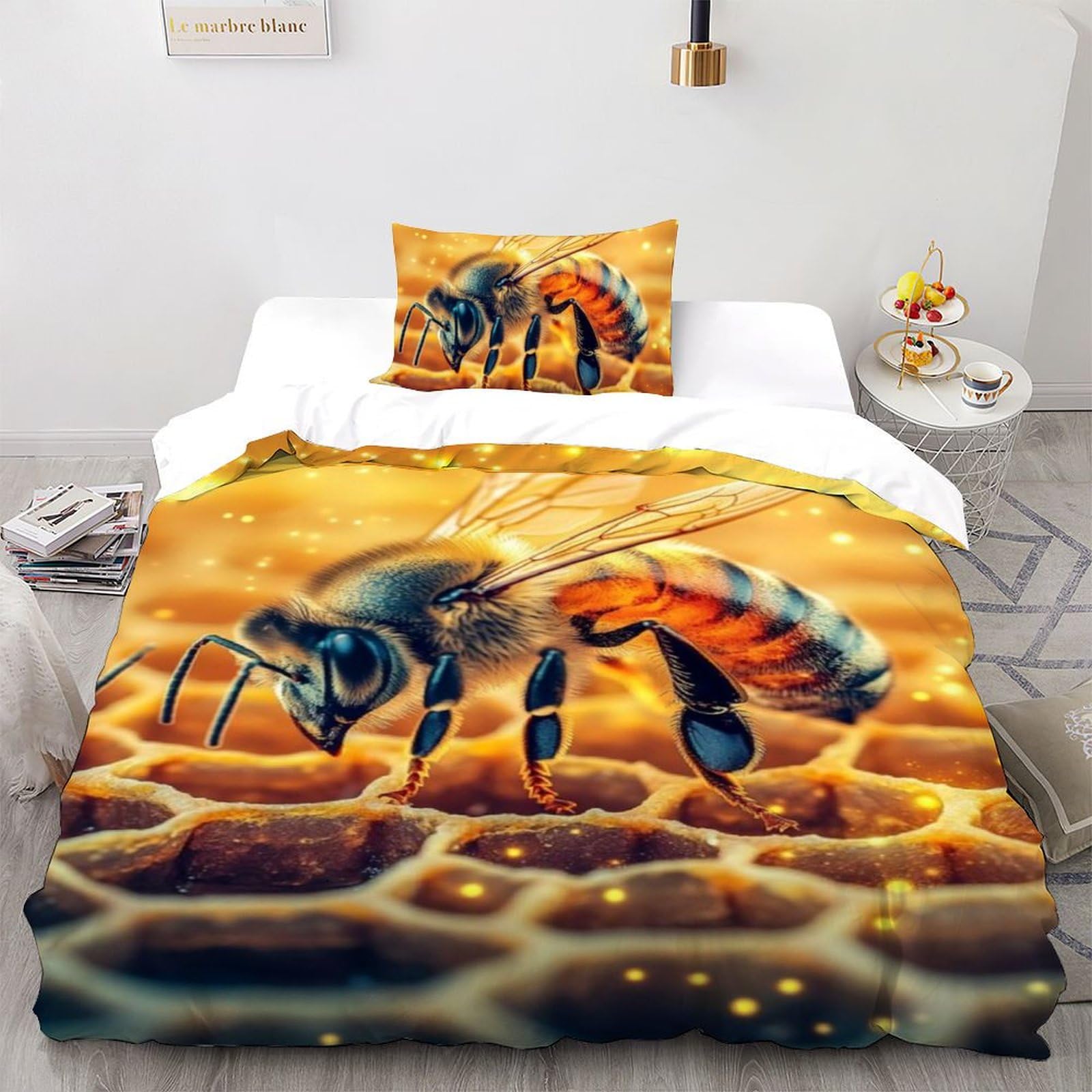 Abeille dessin animé housse de couette single 135x200cm, cadeau parfait pour chambre garçon