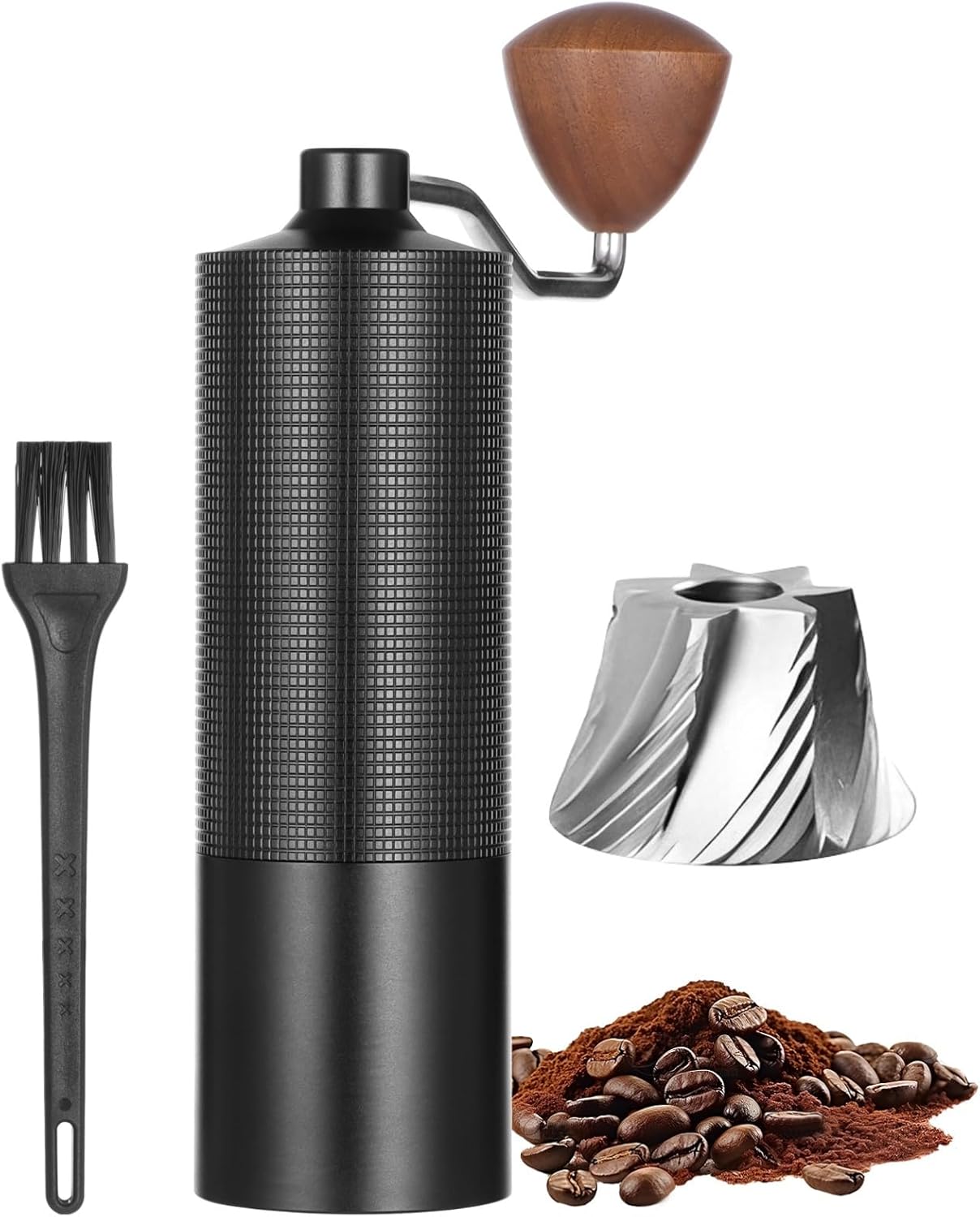 Hand Coffee Grinder with Adjustable Burr, Manual Grinder with 6-Pointed Steel Core, Portable Burr Coffee Grinder for Home, Travel, Office, Camping