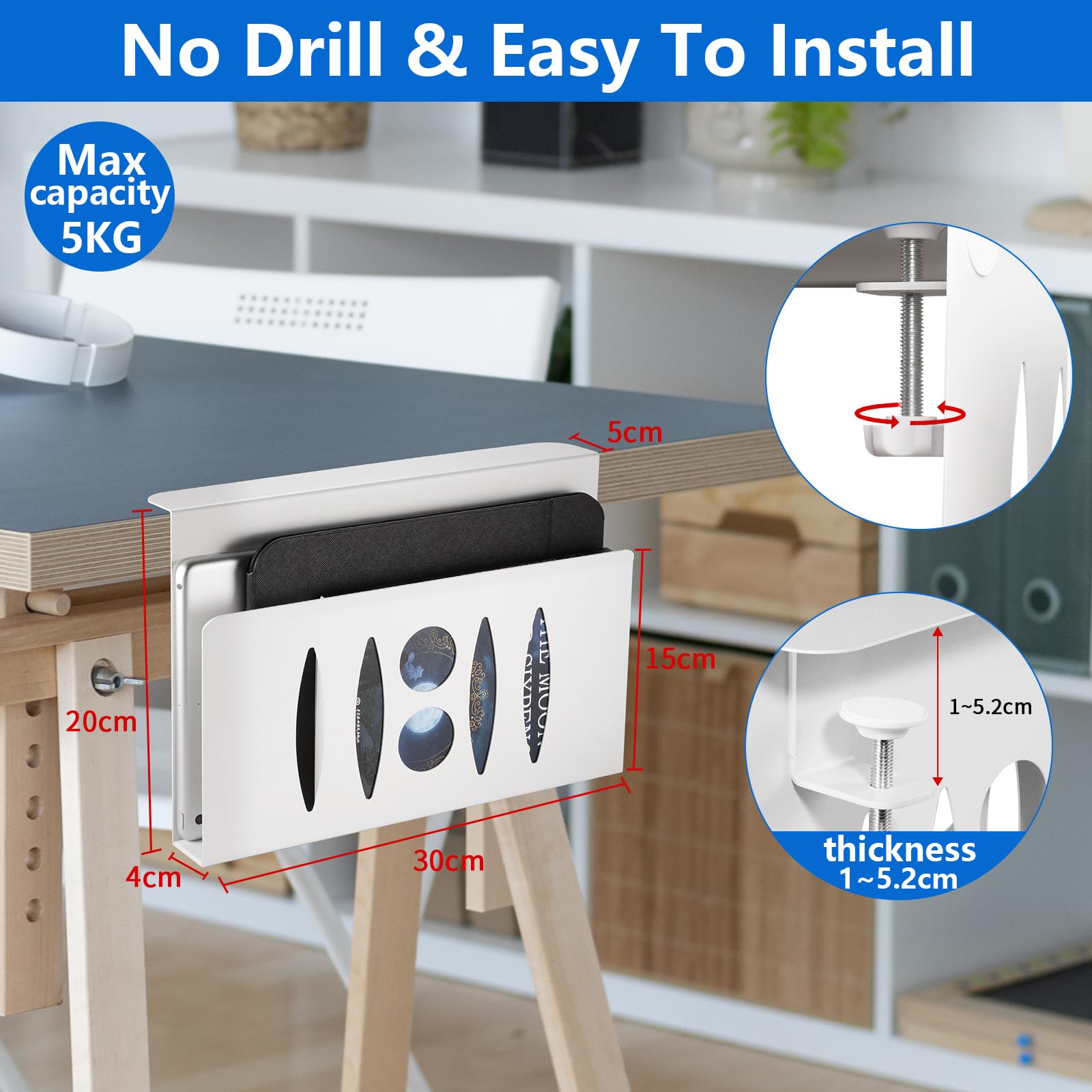 Supporto Verticale Per Laptop Da Scrivania - Organizer Salvaspazio Con Fori Di Raffreddamento, Bianco, Per Ufficio E Casa - Foto 7