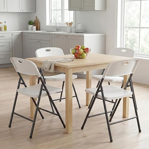 Vista 44 de DUMOS Paquete de 4 sillas plegables acolchadas de cuero, asiento comercial apilable portátil para interiores y exteriores con marco de acero, Caqui