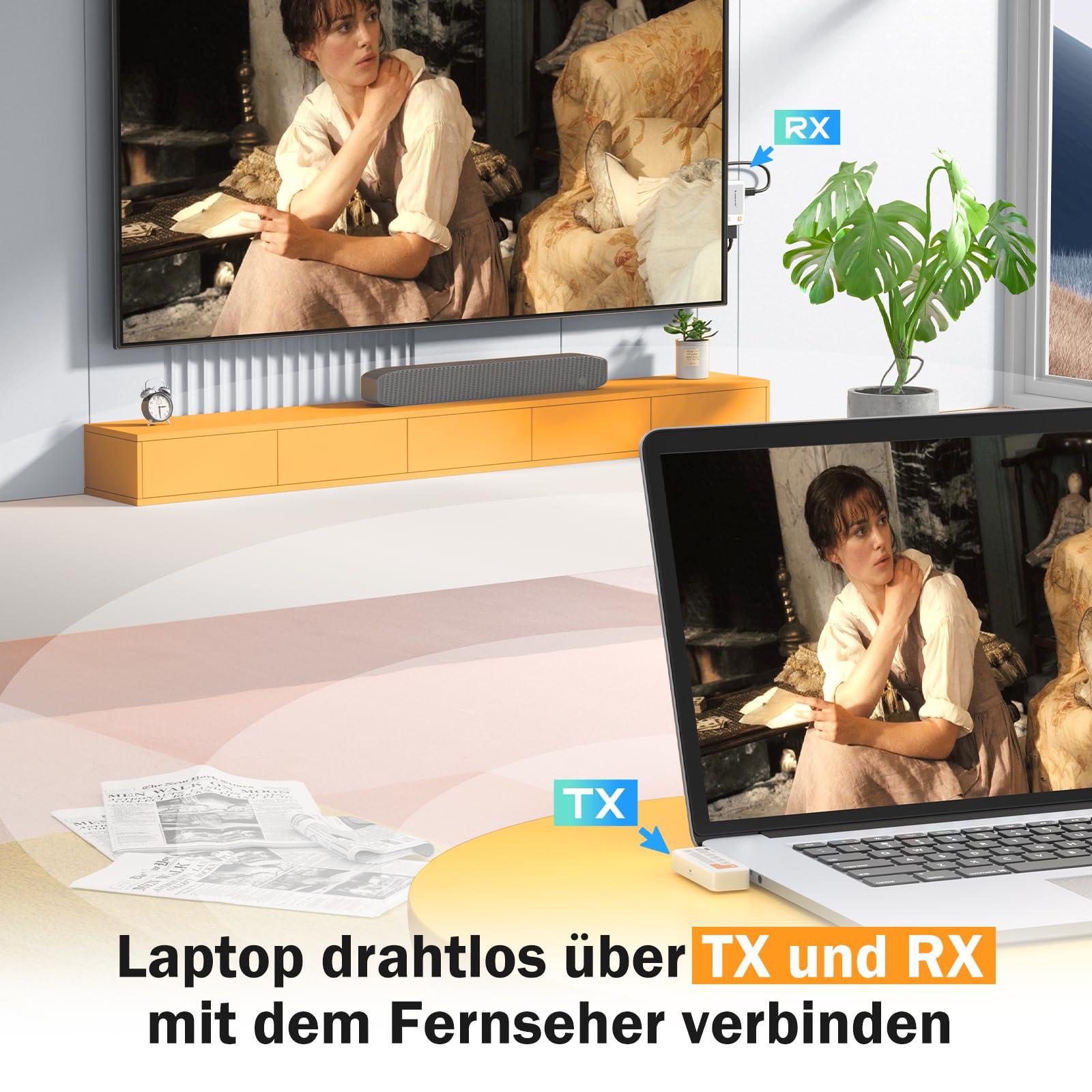 Lemorele Wireless USB C Transmitter and HDMI Receiver, 5G 50M Plug & Play HDMI Funkübertragung für Streaming Video Audio von DP-fähigem USB-C Laptop/Notebook zu Monitor/Projektor