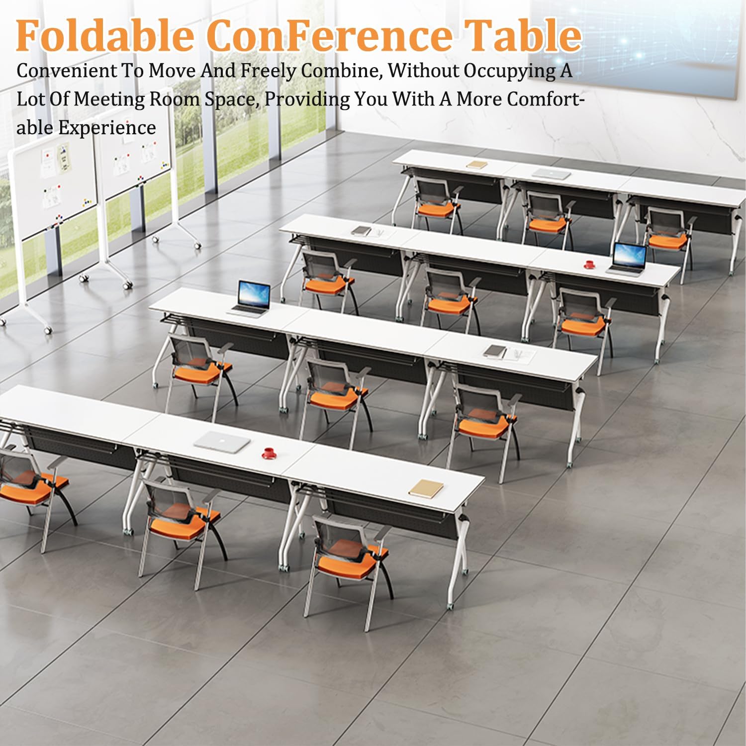 Conference Table,Folding Rectangle Meeting Table for 12 People,55.1in Rolling Training Business Tables,Mobile Conference Room Tables with Wheels,Foldable Modern Seminar Tables for Office,Meeting Room
