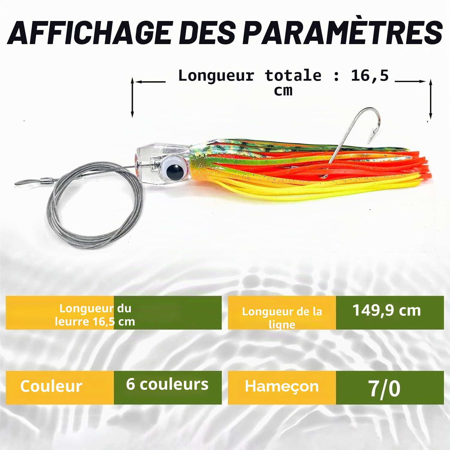 YOTO Lot de 6 leurres de pêche à la traîne en Eau salée - 16,5 cm - Kit de leurres de pêche en mer Profonde - Thon, Marlin, Wahoo, Requin, Mahi