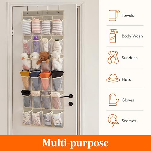 Vista 6 de Lifewit Organizador de zapatos para colgar sobre la puerta, 24 bolsillos de malla, soportes para colgar zapatos detrás de la puerta con 4 ganchos