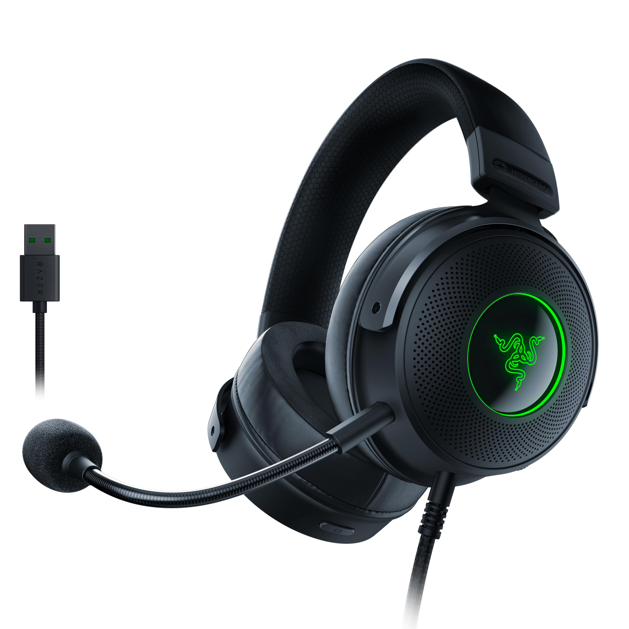 Razer Kraken V3 HyperSense - Wired USB Gaming Headset with Haptic Technology (TriForce Titanium 50 mm Drivers, THX Spatial Audio, Detachable HyperClear Cardioid Mic) Black