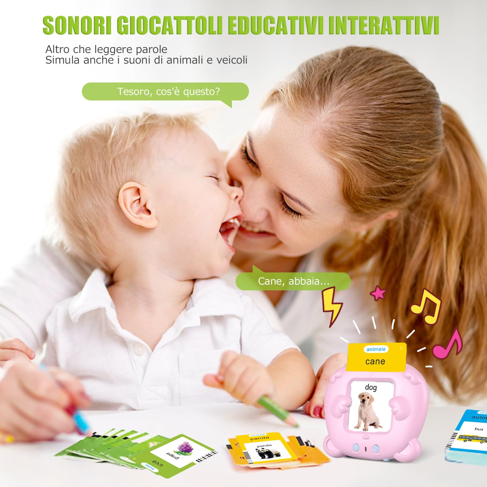 Talking Flash Cards Schede Flash Cards Parlanti Flash Cards Flash Cards Bambini Giocattoli Educativi per Bambini 3+ Anni Autismo Giochi Regali di Compleanno Giochi Montessori(Rosa Italiano)