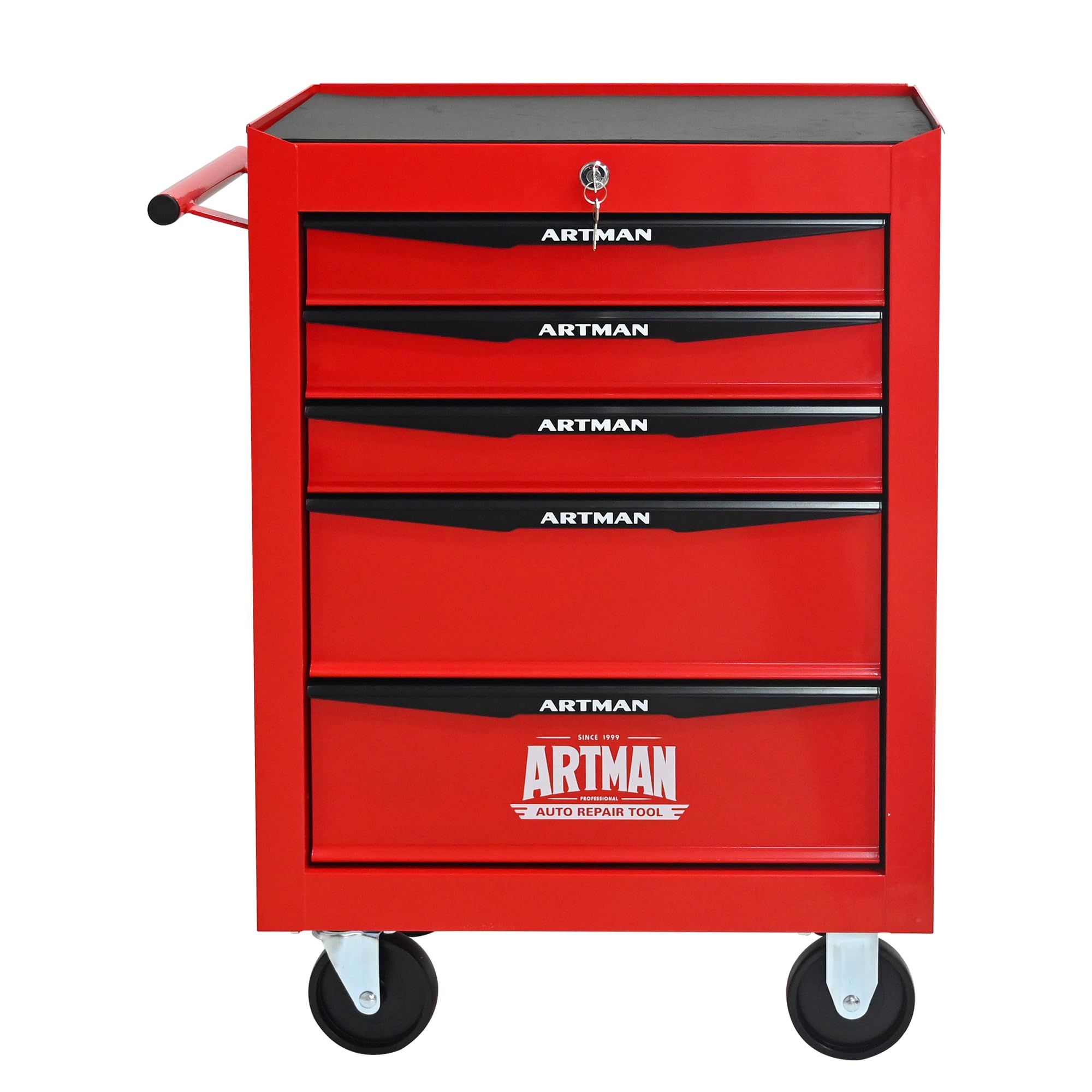 Generisch Carrello portautensili a 5 cassetti con ruote, mobile con cassetti con cuscinetti a sfera, robusta cassetta degli attrezzi in acciaio rosso/nero per garage e officina