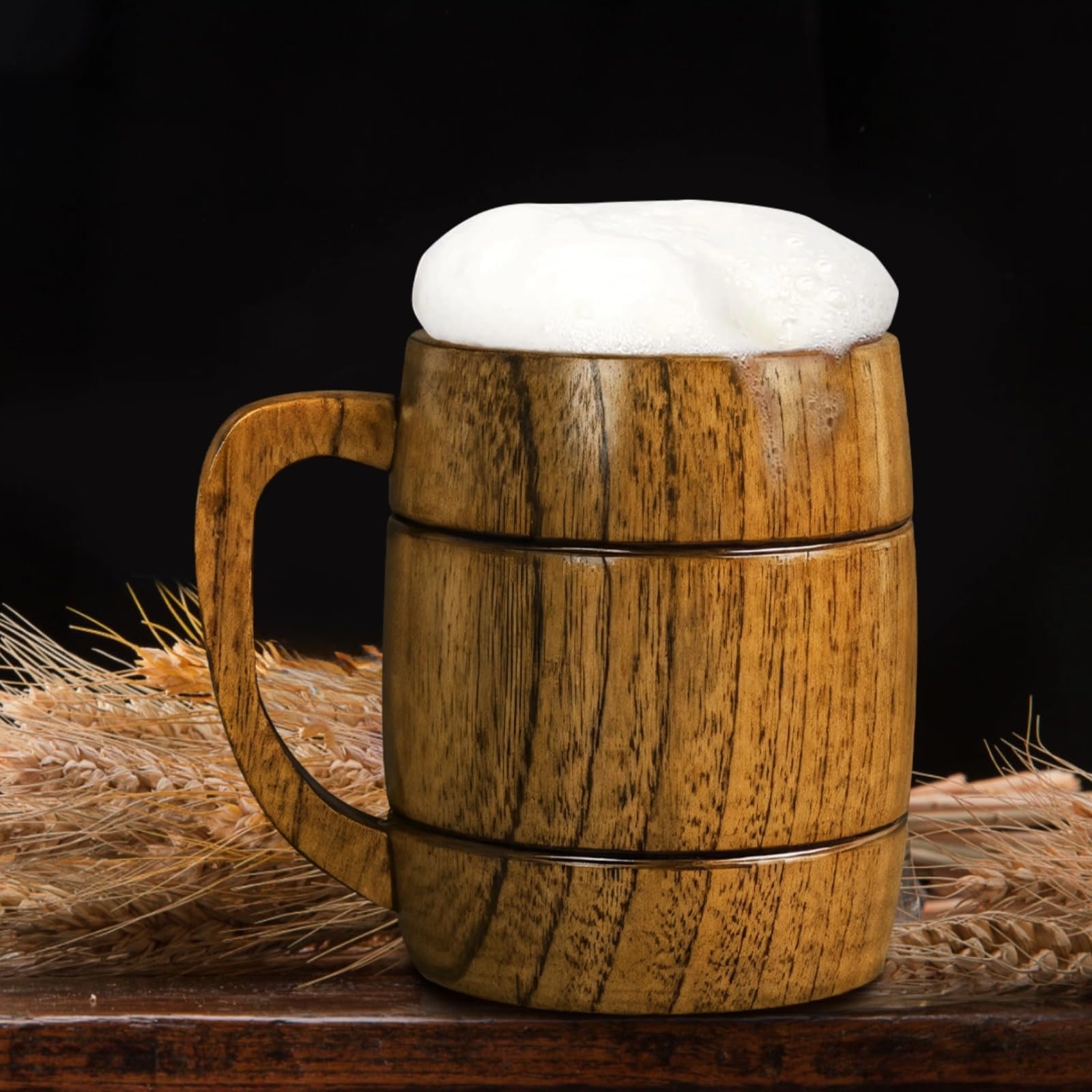 Holz-Bierkrug, Wikinger-Bierbecher mit Henkel für Männer, 350 ml großes Fassungsvermögen, Vintage-Design, ideal für Bier und andere Getränke