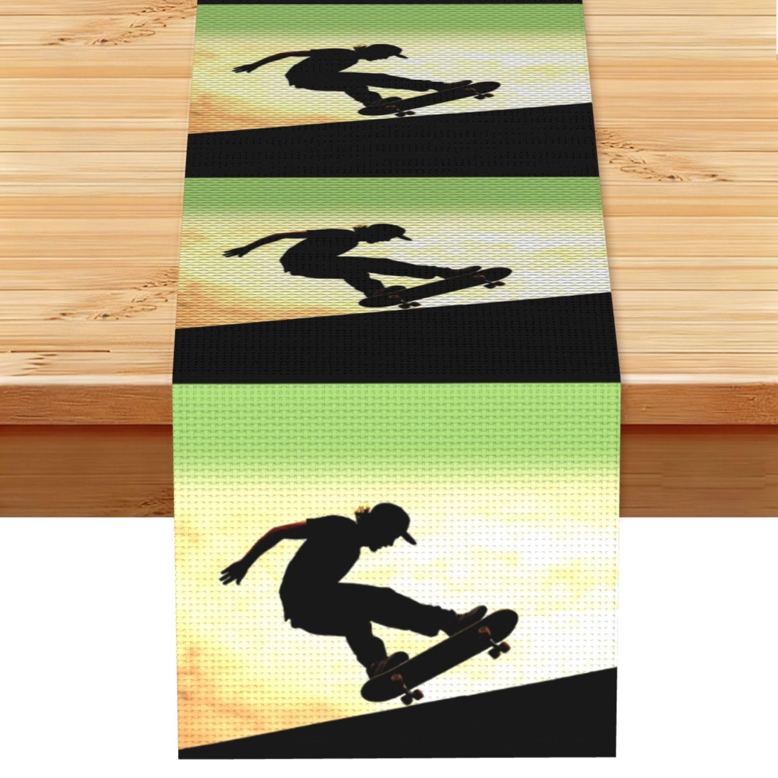 Skateboard Table Runner 13 x 72 Inches Long, Cotton Linen Table Runners for Kitchen Dining Table Decoration - Washable Tablecloth Modern Tablerunner for Home Party Decor