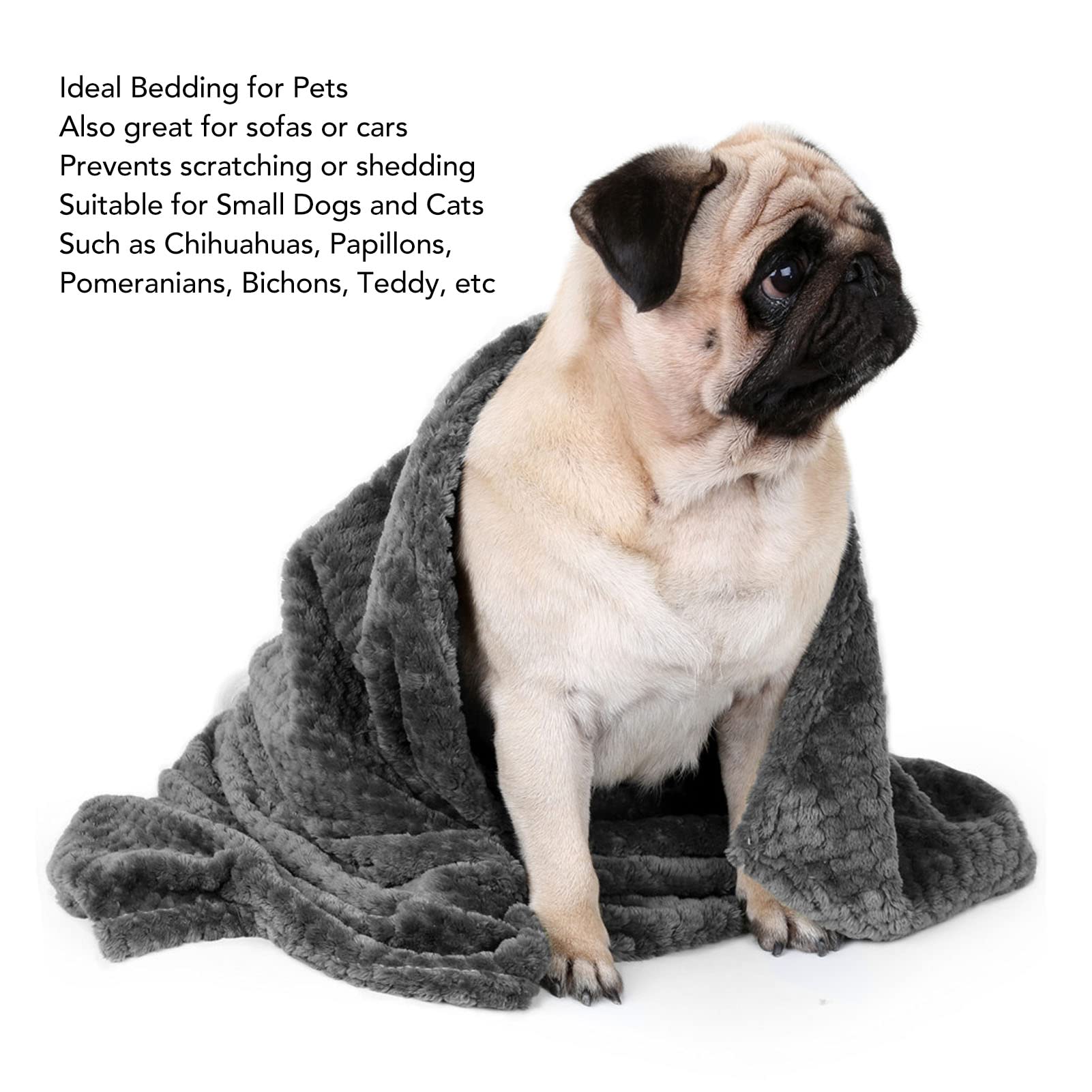 Couverture polaire douce et chaude lavable en machine pour chien et chat, légère et portable - Couverture matelassée pour petits animaux de compagnie, canapé, voiture, voyage (gris)