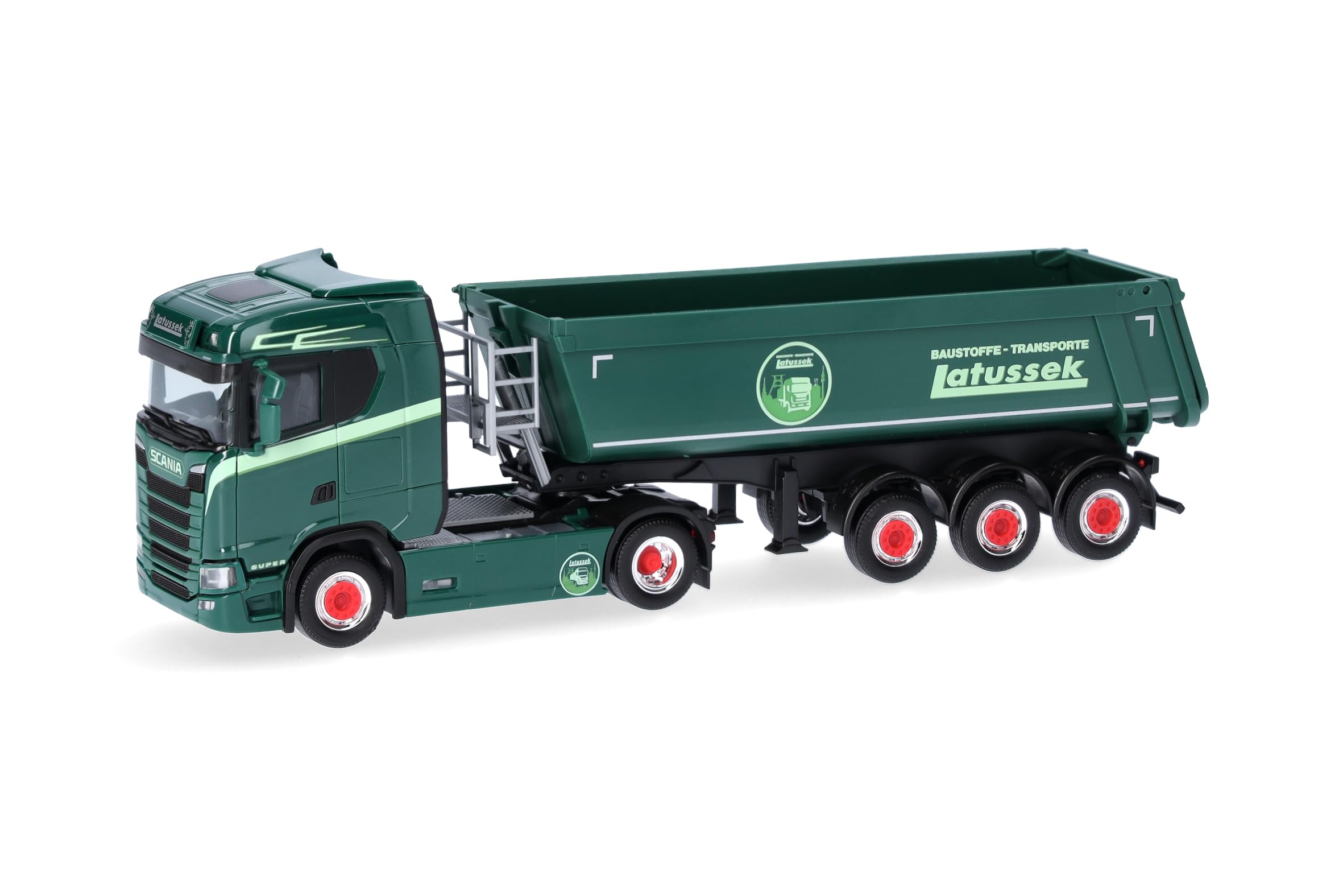 Herpa truck model Scania CS 20 ND dumper semitrailer "Latussek", on a scale of 1:87, plastic miniature, made in Germany, model building, collectors edition