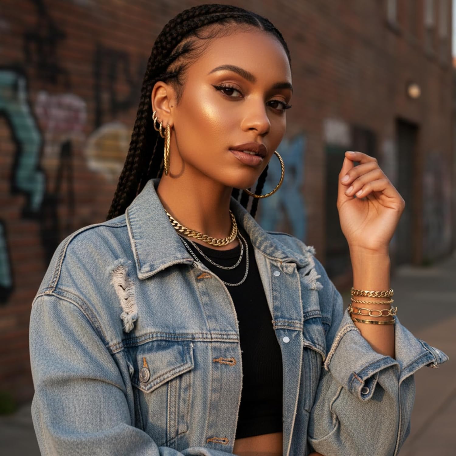 8 Pcs Y2k Chunky Gold Jewelry Set for Women 80s 90s Jewelry Set Cuban Link Necklaces Hip Hop Costume Accessories Layered Chunky Bracelets Hoop Earrings for Women Christmas Birthday Gift - Image 6