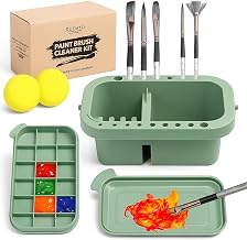 DUGATO 3-in-1 Paint Brush Cleaner, Washer, Holder & Palette - Artist Basin with Lid & Sponges for Acrylic, Watercolor, Oil Painting - Art Studio Organizer (Green)