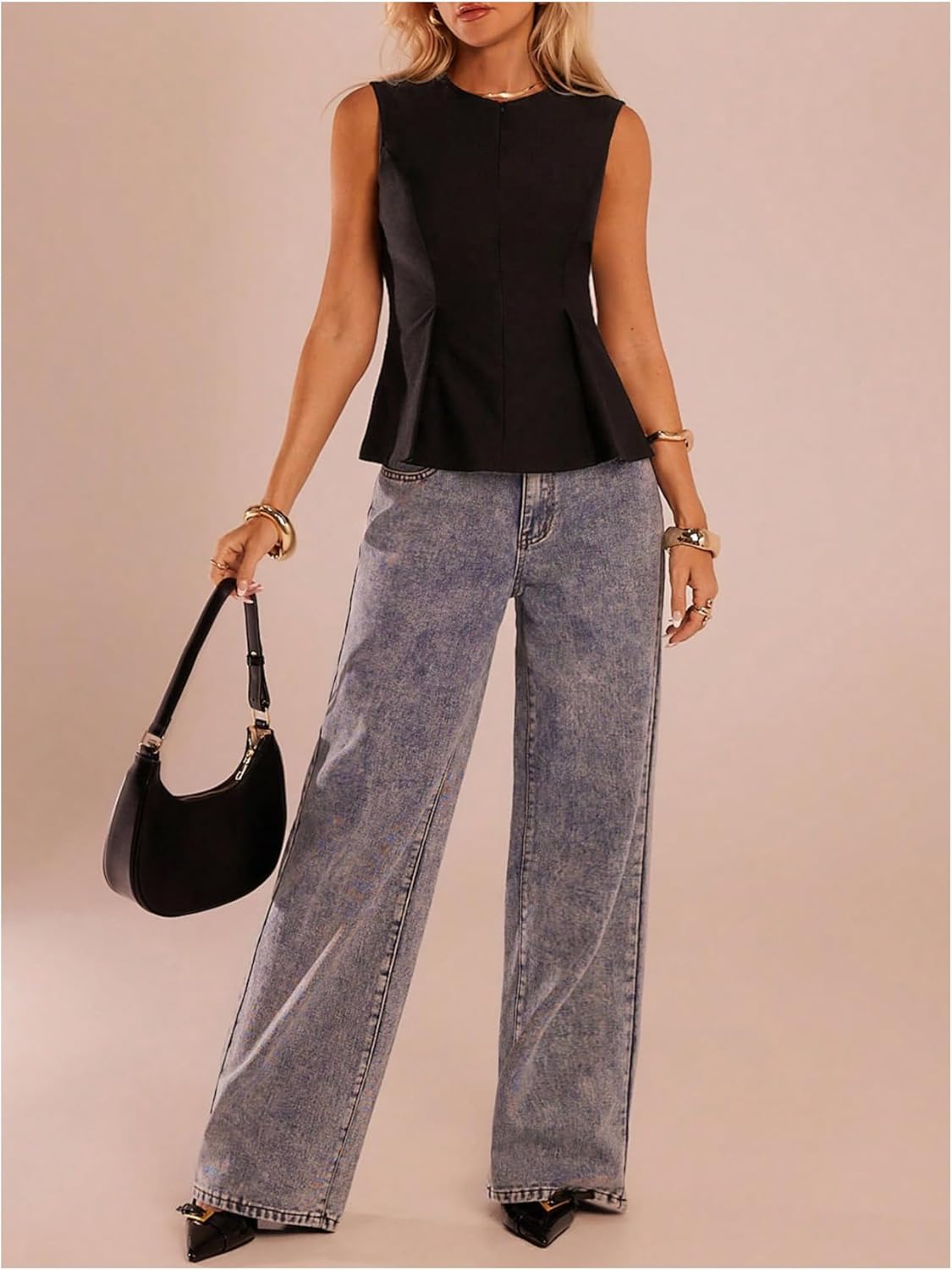 Milumia Women's Pleated Hem Peplum Top Zip Up Sleeveless Fitted Elegant Business Going Out Tops - Image 5