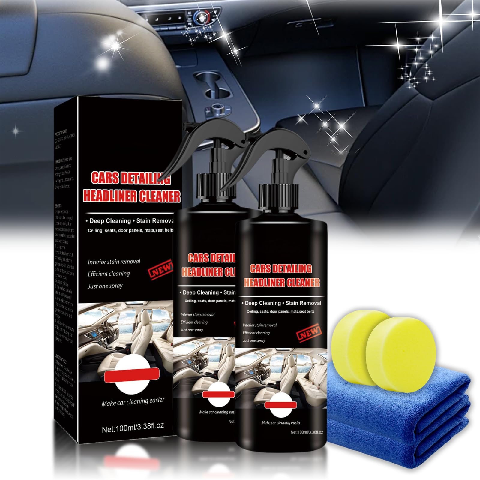 Rubson Car Cleaner, Car Detailing Headliner Cleaner, Rubson Interior Dach Reingungsmittel (2pcs)