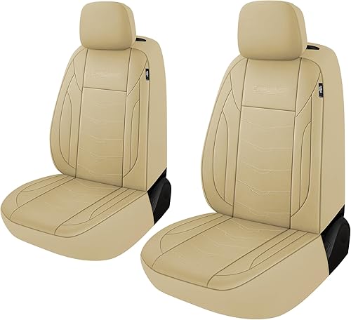 CAROMOP Juego de 2 fundas de asiento delantero de cuero de alta calidad, impermeables, resistentes a las manchas, fundas universales para interiores