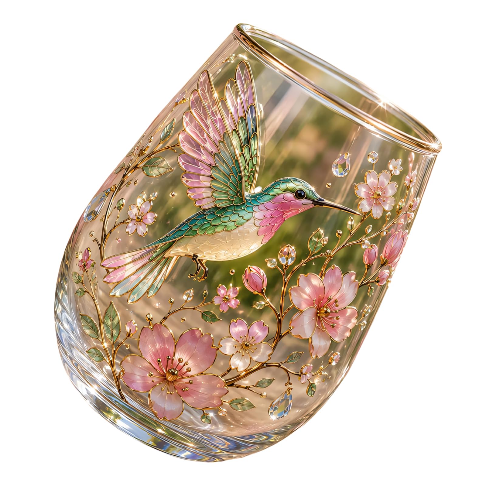 Xinsheinelry Hummingbird Glass Cup Featuring Garden Patterns Perfect for Tea Coffee and Cold Beverages 400ml Elegant Floral Glass Cup