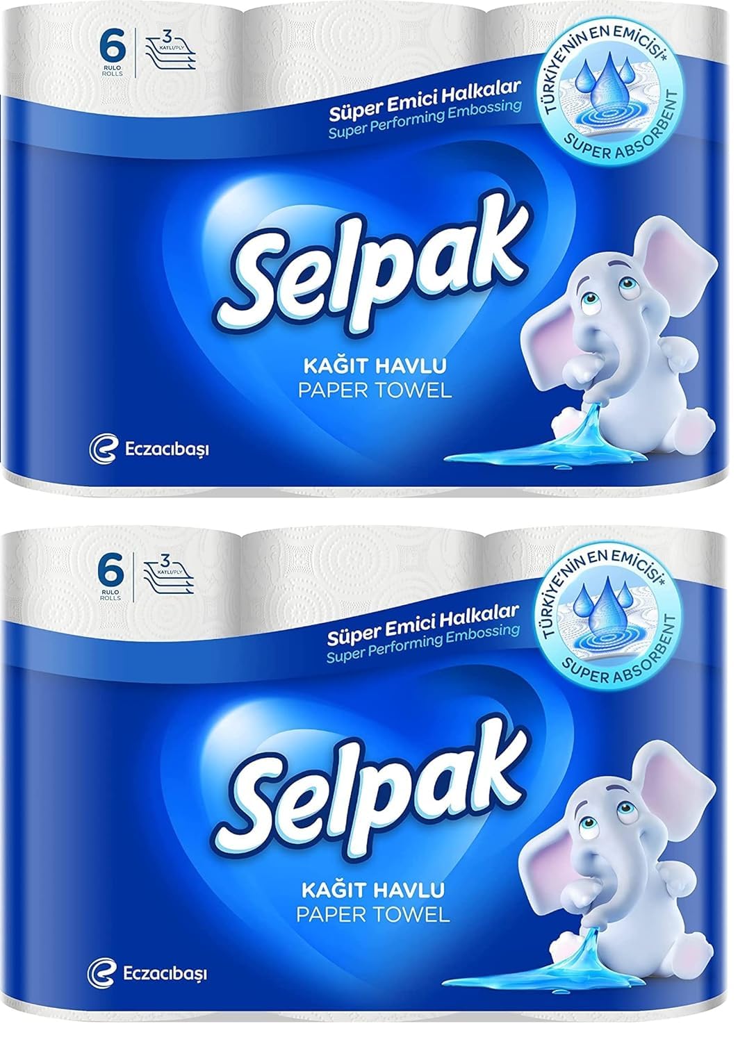 Selpak 3 Ply Kitchen Tissue Paper Roll - 6 Rolls (80 Pulls Per Roll), Pack of 2