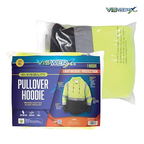 Miniatura 10 de Sudadera con capucha Hi-Vis - ANSI CL3 - Sudadera reflectante para trabajo, construcción y zonas de alto tráfico, sudadera con capucha