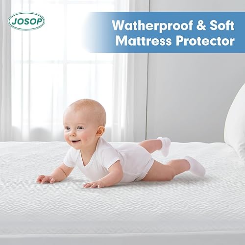 Miniatura 4 de Protector de colchón 100% impermeable, funda de colchón de bambú transpirable 3D de tela de aire refrescante con bolsillo profundo de 14 pulgadas,