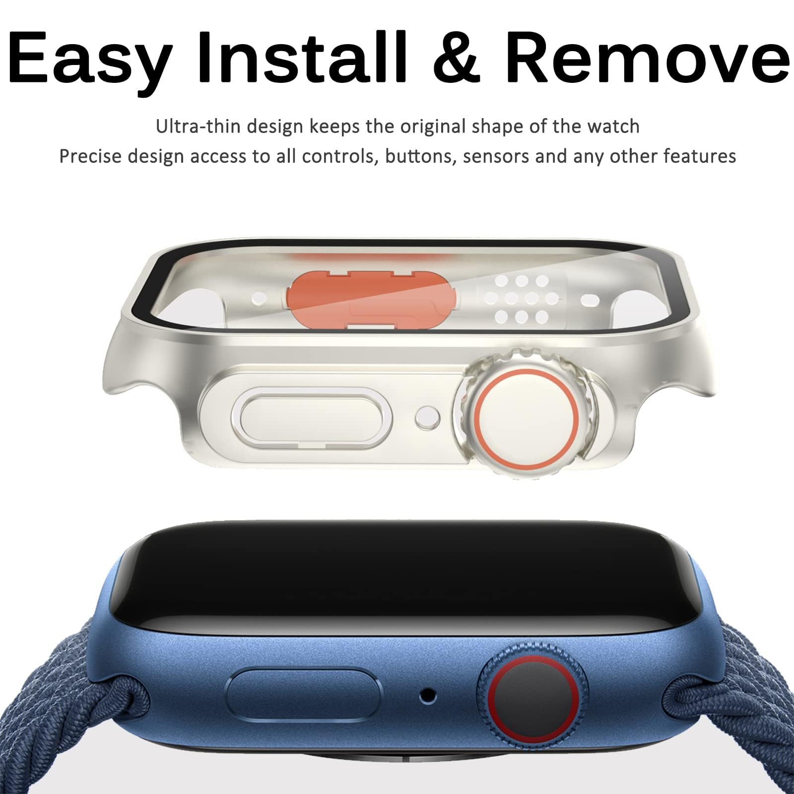CZKE Funda PC Rígida para Apple Watch de 45mm, 41mm, 44mm, 40mm, 42mm, 38mm, Aspecto de Vidrio, Mejora Ultra iWatch Series 8, 7, SE, SE2, 6, 5, 4, 3 (Color: Negro, Tamaño: 44mm)