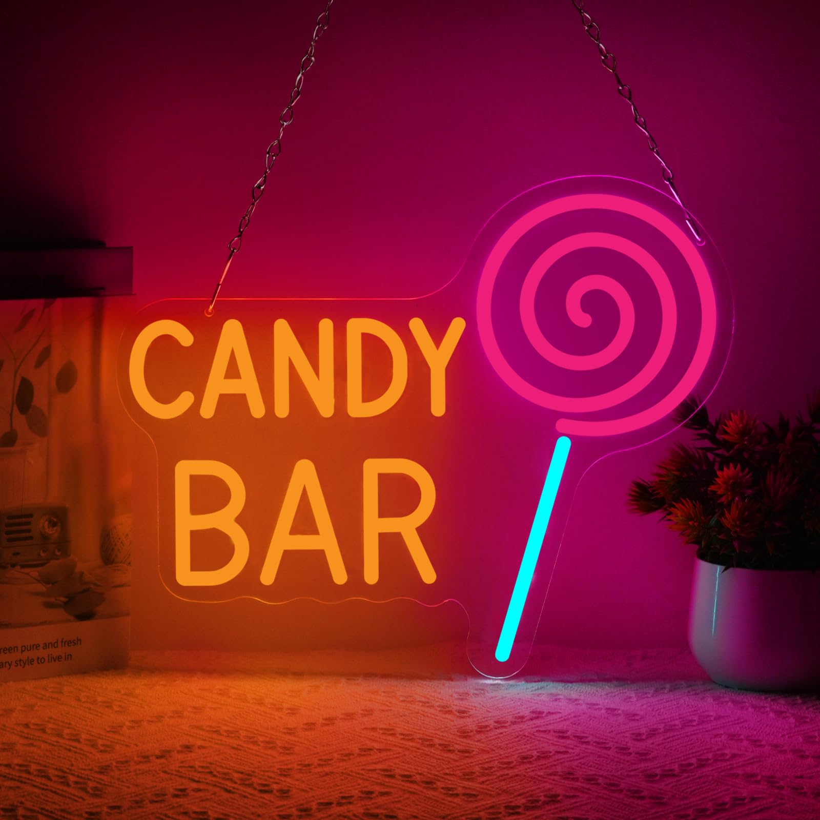 Cartel de neón Candy Bar LED, decoración para cumpleaños y bodas