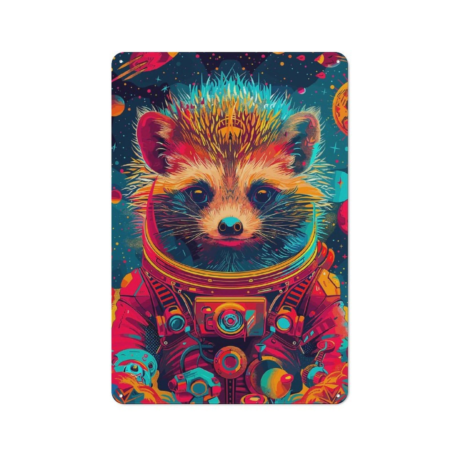 Junmoney Astronaut Space Hedgehog Metal Sign 30X20cm With For Workshop Wall, Vintage Decor, A Decorative Christmas Gift For Metal Sign Collectors