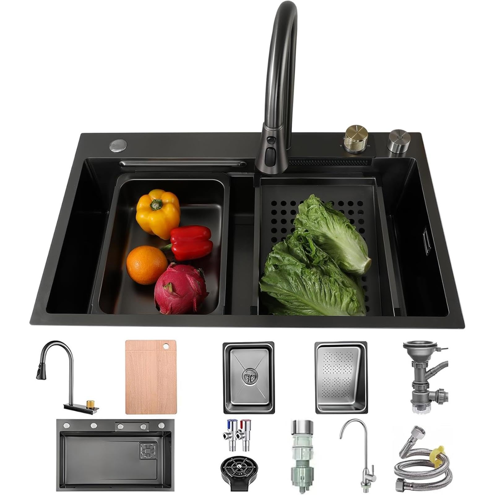 Évier de cuisine à affichage intelligent et vasque multifonctionnelle