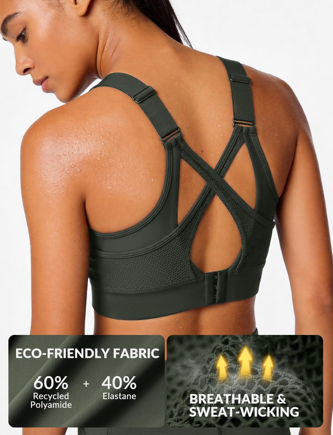 Yvette High Impact Sports Bra for Women, V-Neck Adjustable Cross Straps image 3