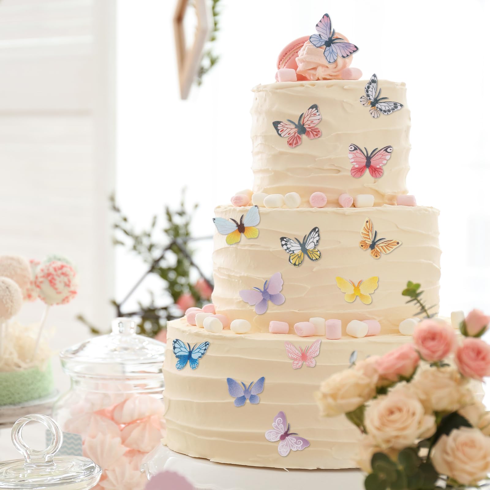 ENAIAH 31 Pièces Papillon Décoration De Gâteau, Décoration Gâteau Papillon Gâteau Topper De Papillon Cupcake De Papillon Decoration Papillon Cake Topper, Pour Décoration De Gâteaux (Rose